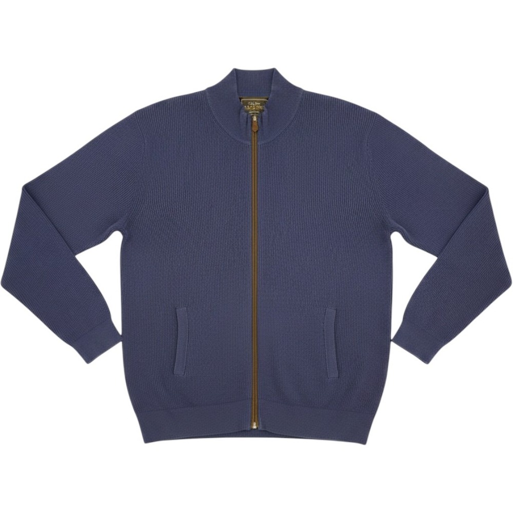 Jos A Bank Reserve Sweater Mens XL Blue Cotton Cashmere Rib Full Zip Mock Neck